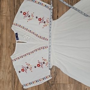 Francesca's Blue Rain white multi color embroidered dress Size L  V neck…